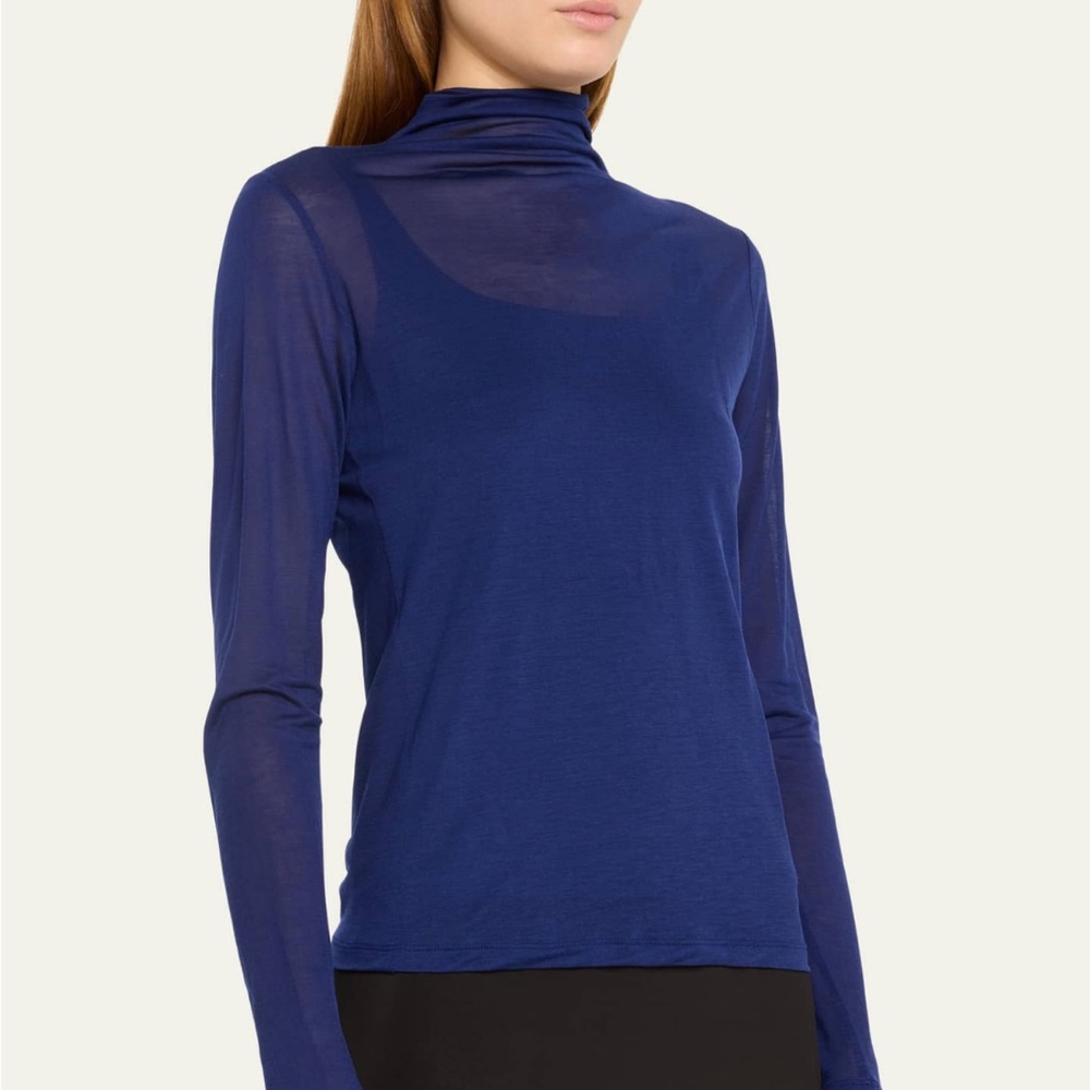 VINCE sheer double layered mock neck shirt.